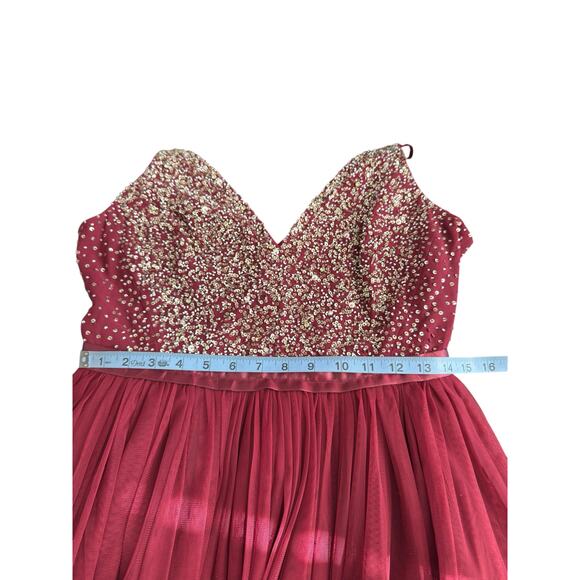 BHLDN Avery Beaded Tulle Gown Burgundy Formal Evening Maxi Dress Size 8 - Picture 11 of 12